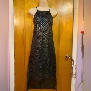 NWT BCBGeneration gorgeous sequin lace,hi low cami evening dress,Gunmetal, XS
